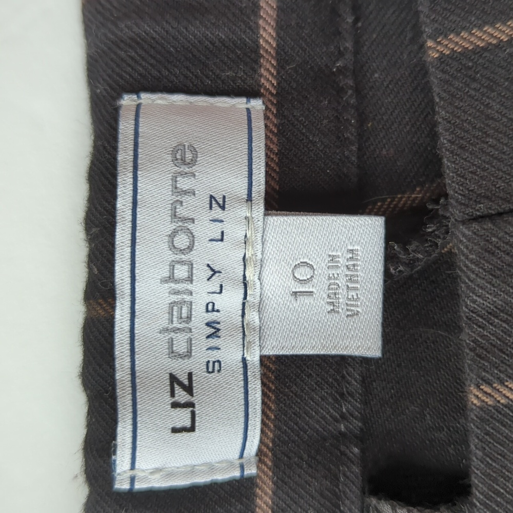 Liz Claiborne Simply Liz Plaid Career Pants 10 Black Brown/Tan Pattern - Picture 3 of 16